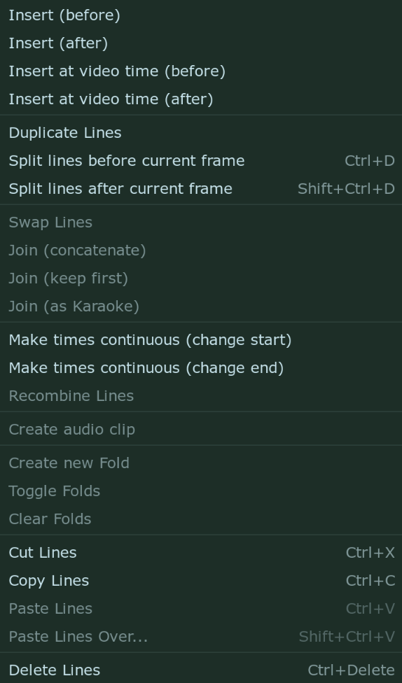 subtitle grid context menu